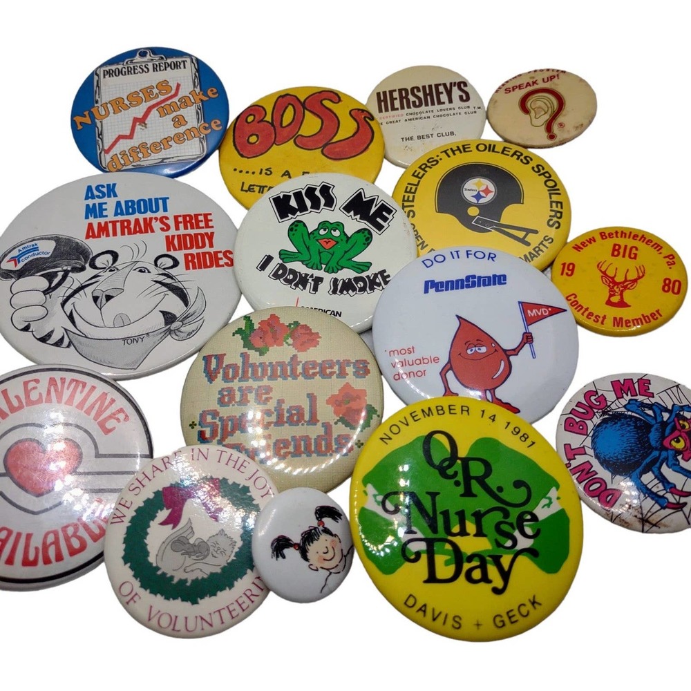 Vintage Button Pin Lot Hersheys Amtrak & More